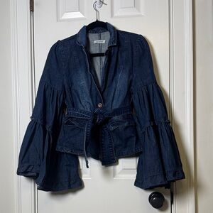 Vintage Upcycled Denim Jacket Free People Style Bell Sleeve Cropped Boho XS/S